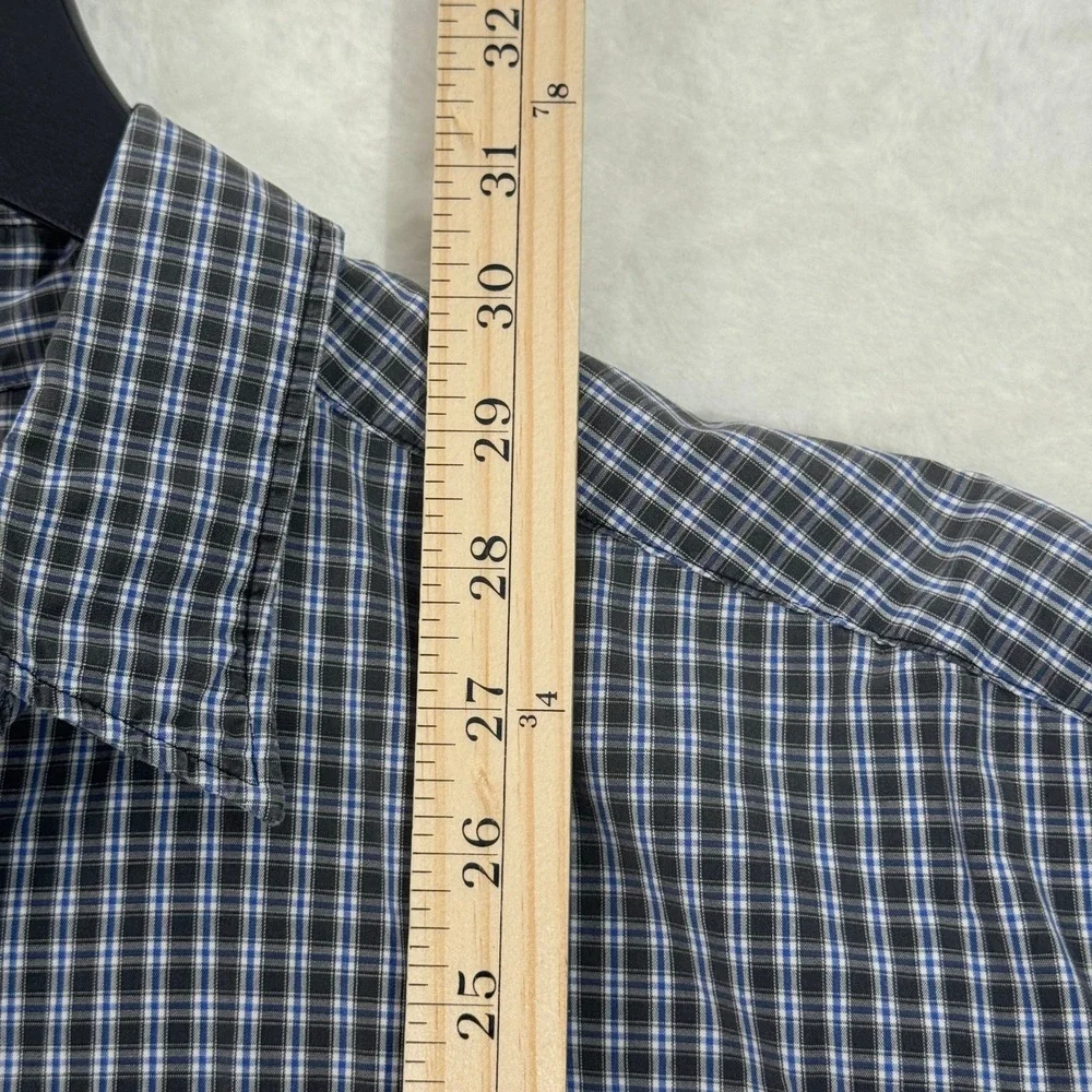 Banana Republic Shirt Mens Large Navy Blue Plaid Button Down Long Sleeve Cotton‎